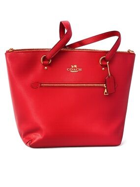Coach Red Leather Tote with Gold-Tone Accents
